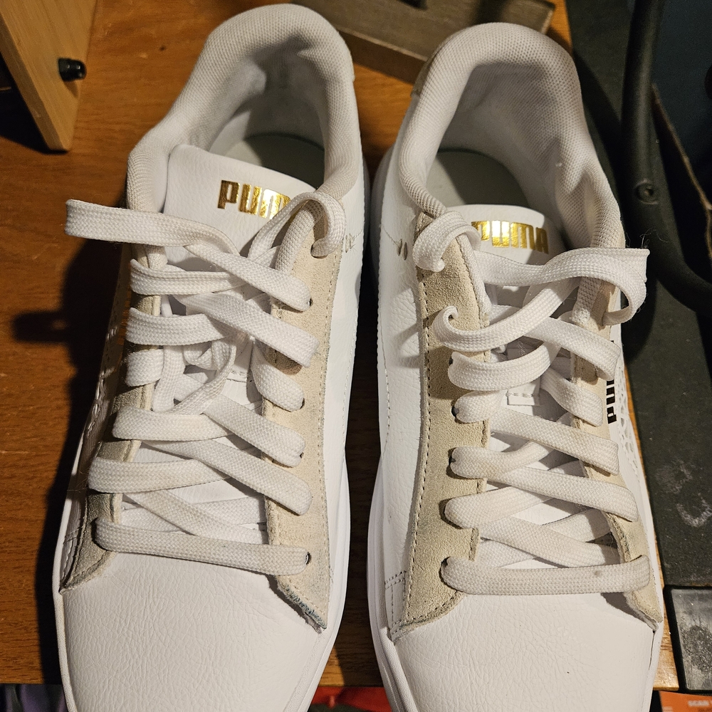 PUMA White & Light Beige Women's Sneakers with Gold Logo